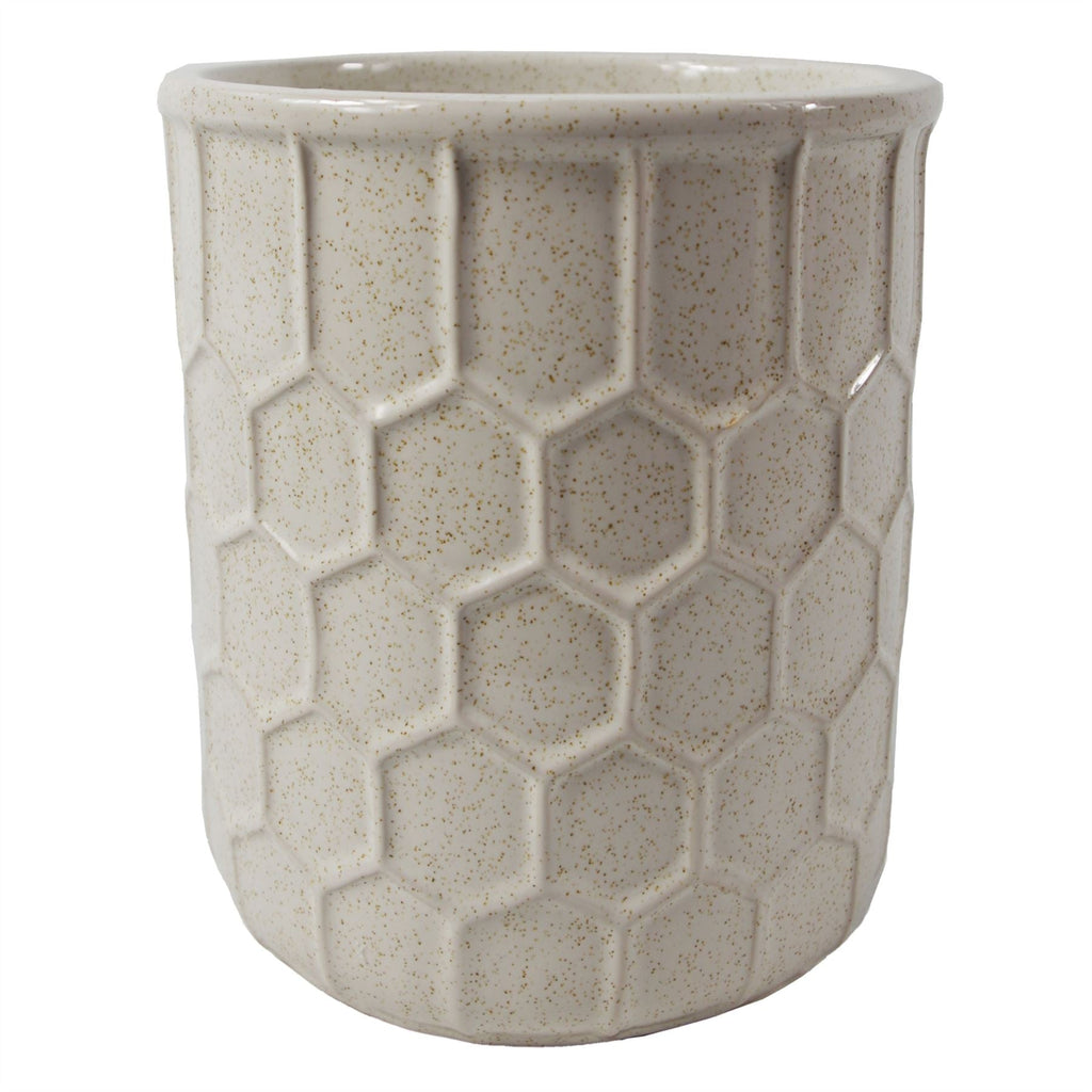 White Honeycomb Ceramic Planter – 16 cm
