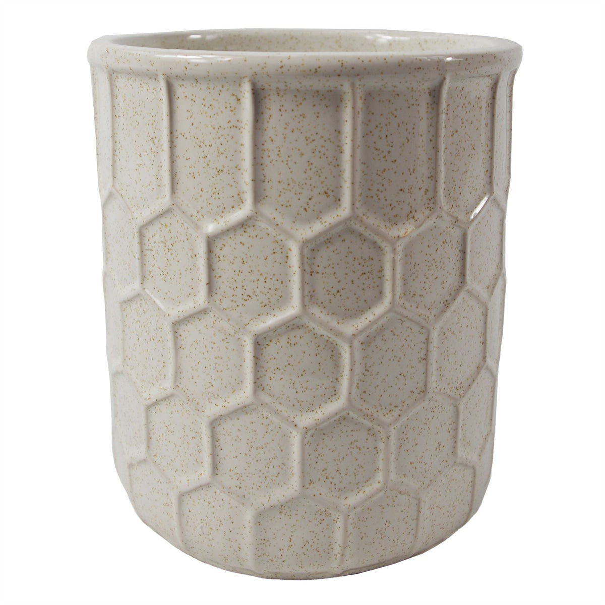 White Honeycomb Ceramic Planter – 16 cm
