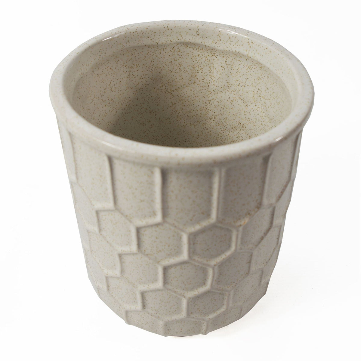 White Honeycomb Ceramic Planter – 16 cm