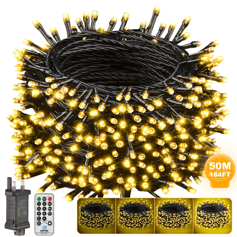 Warm White Fairy Lights – 50m, 500 LEDs, with Remote