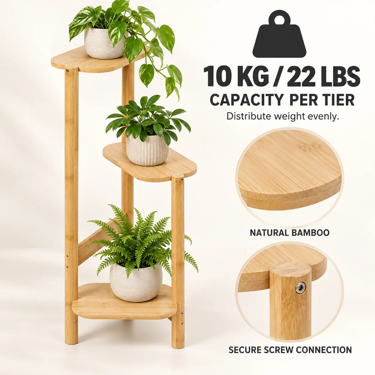 Bamboo Corner Plant Stand – 3 Tier