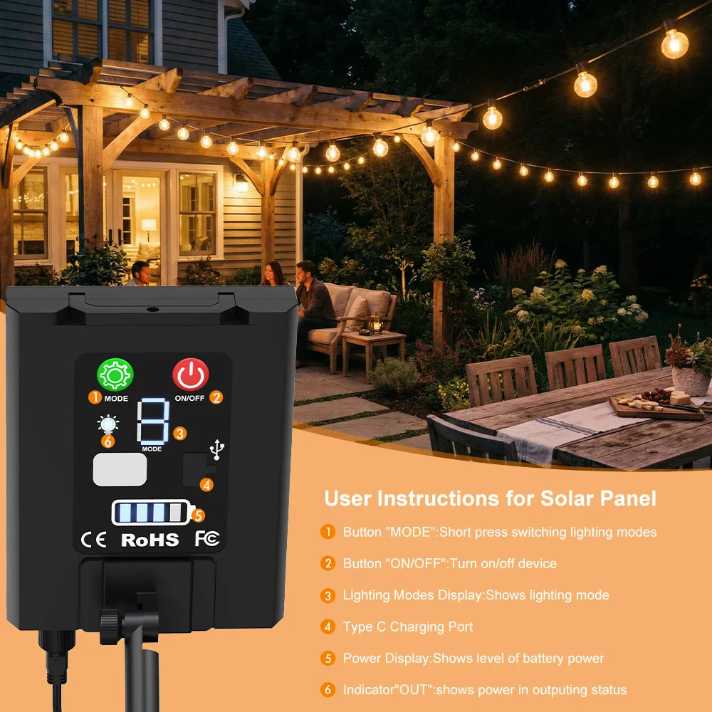 Solar Festoon Lights with Remote – Warm Globe Bulbs