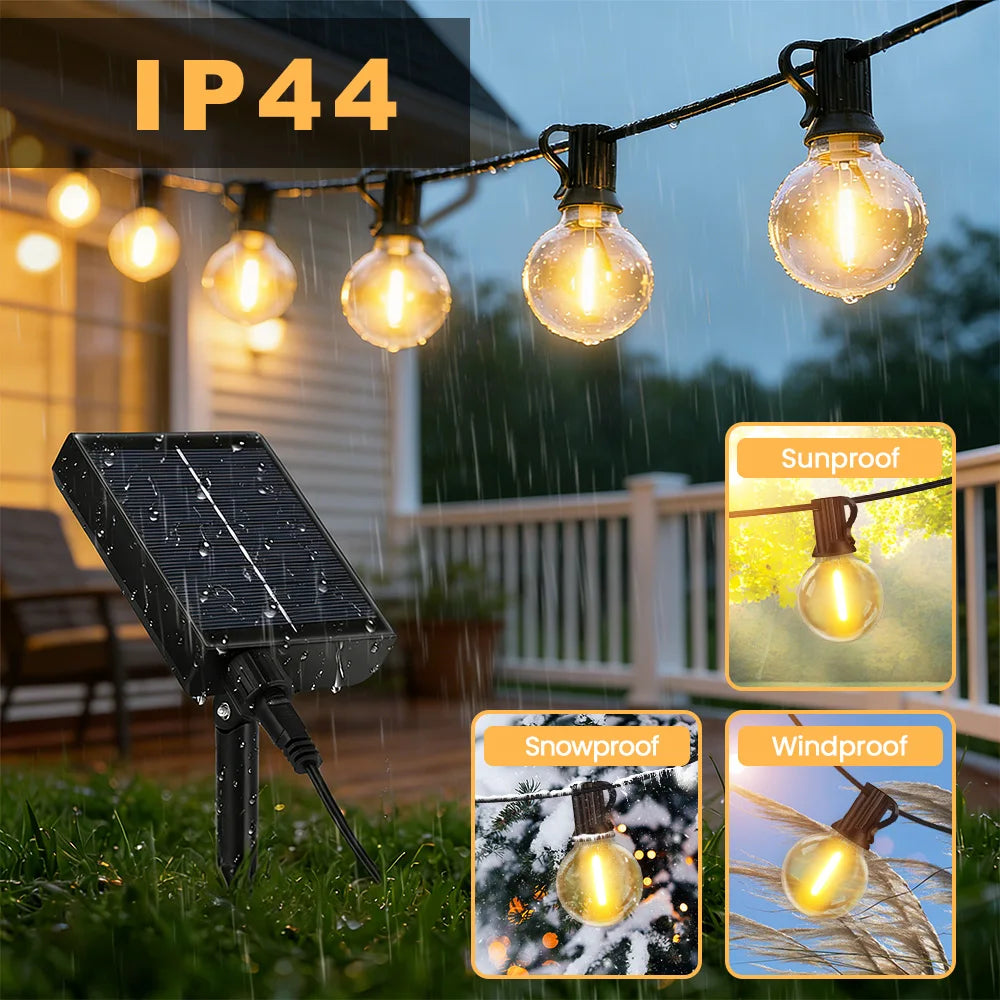 Solar Festoon Lights with Remote – Warm Globe Bulbs
