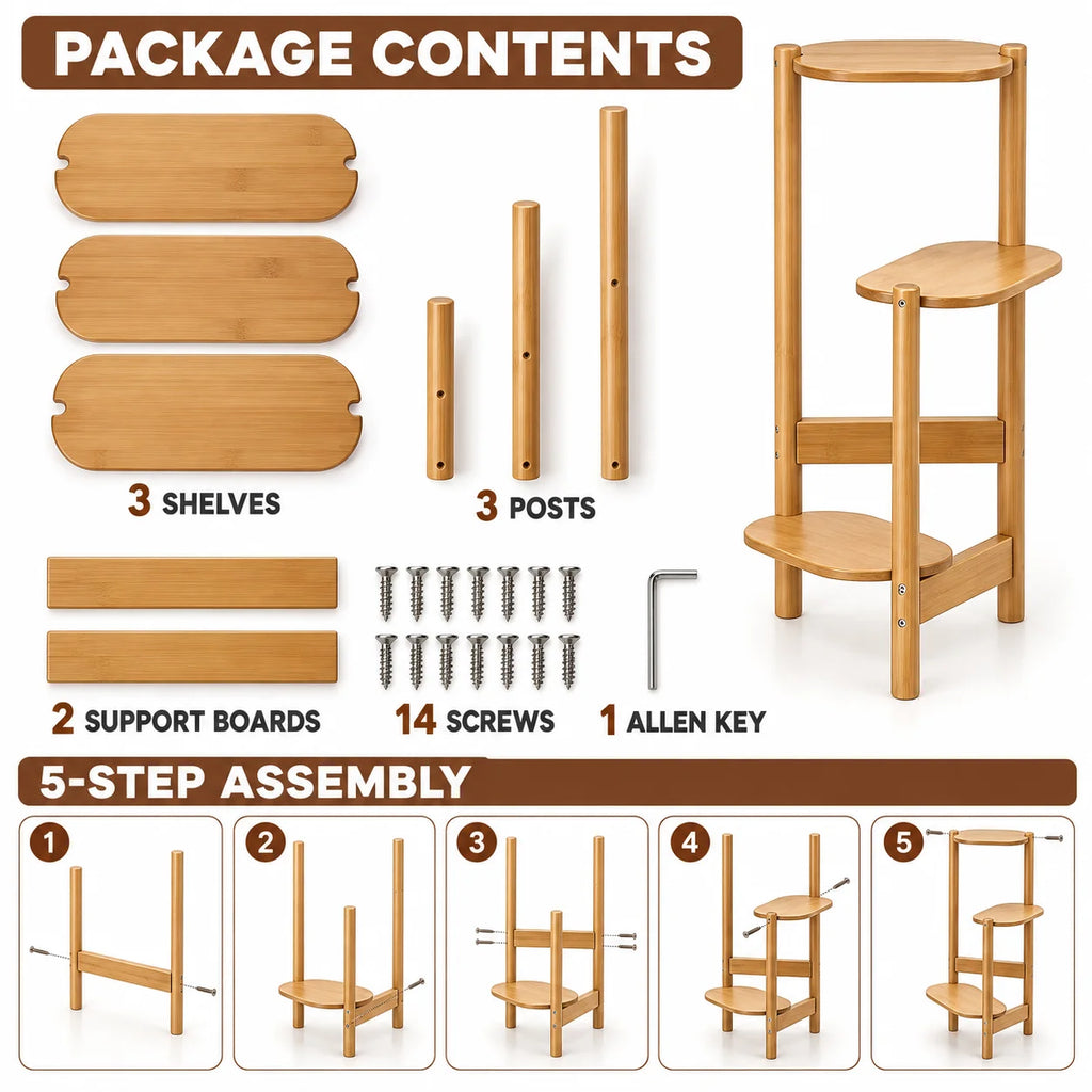 Bamboo Corner Plant Stand – 3 Tier