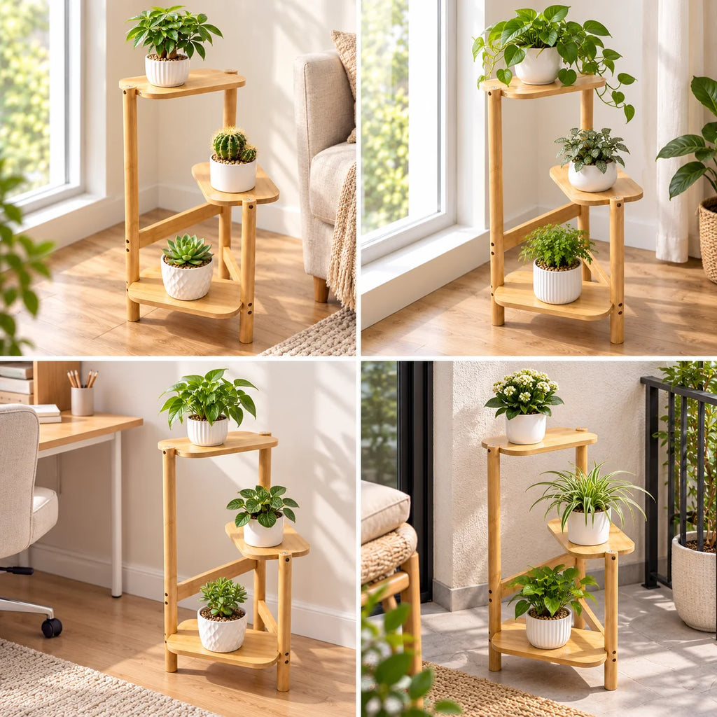 Bamboo Corner Plant Stand – 3 Tier
