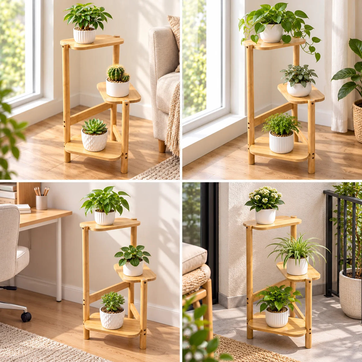 Bamboo Corner Plant Stand – 3 Tier