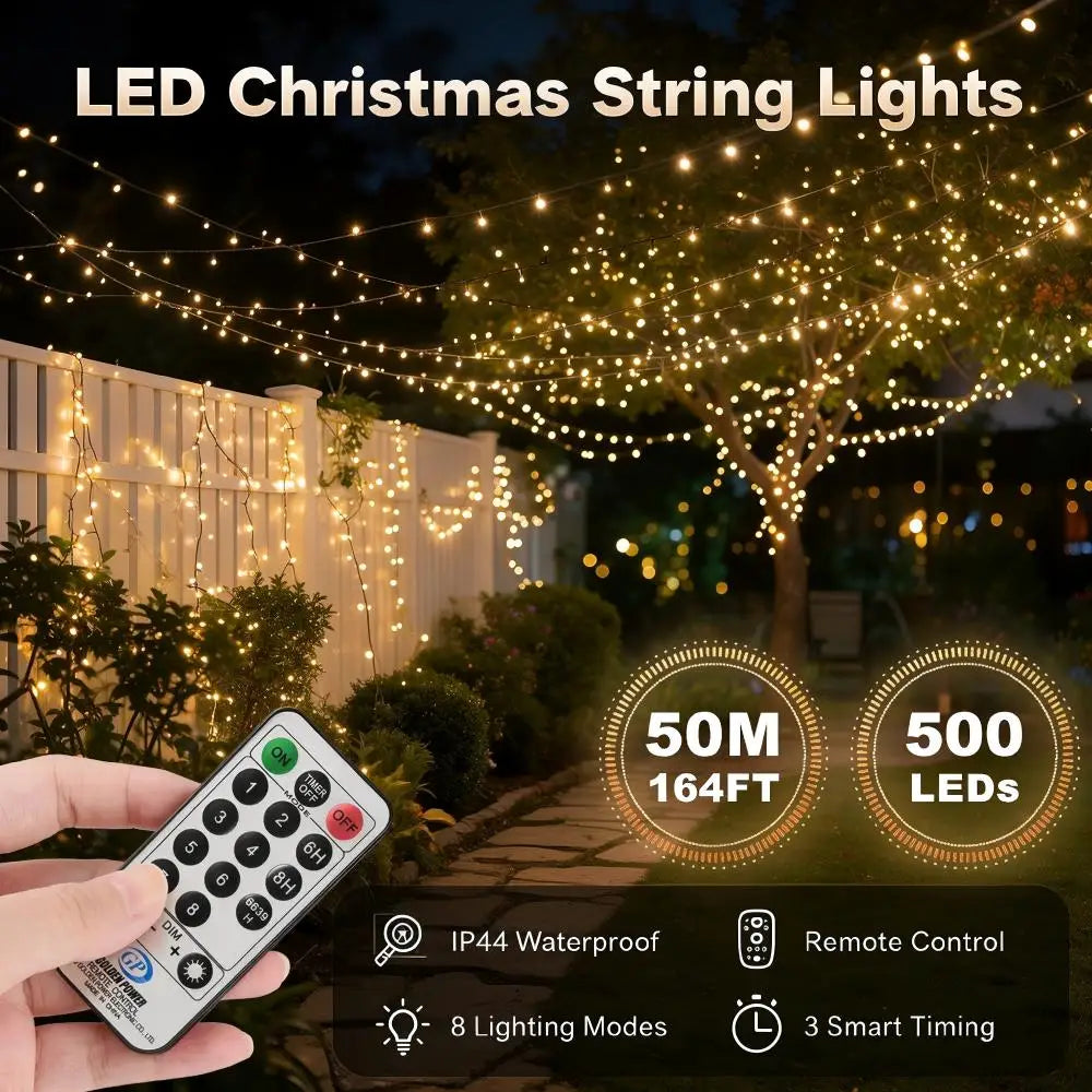 Warm White Fairy Lights – 50m, 500 LEDs, with Remote
