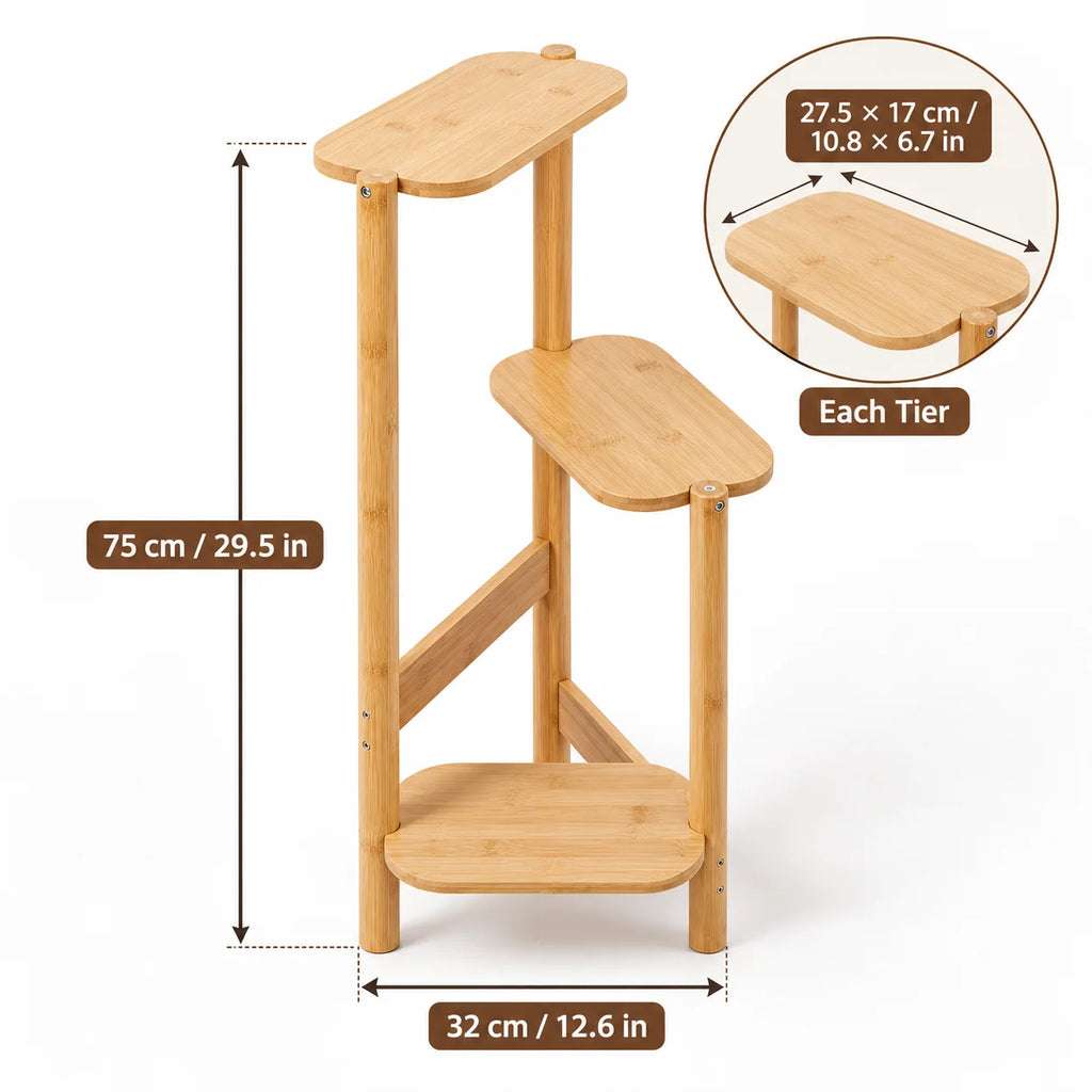 Bamboo Corner Plant Stand – 3 Tier