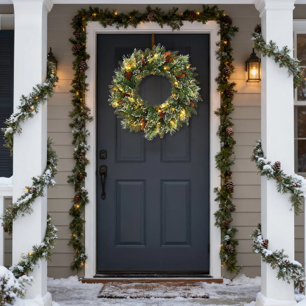 Pre-Lit Christmas Wreath – Warm White LED, 61cm