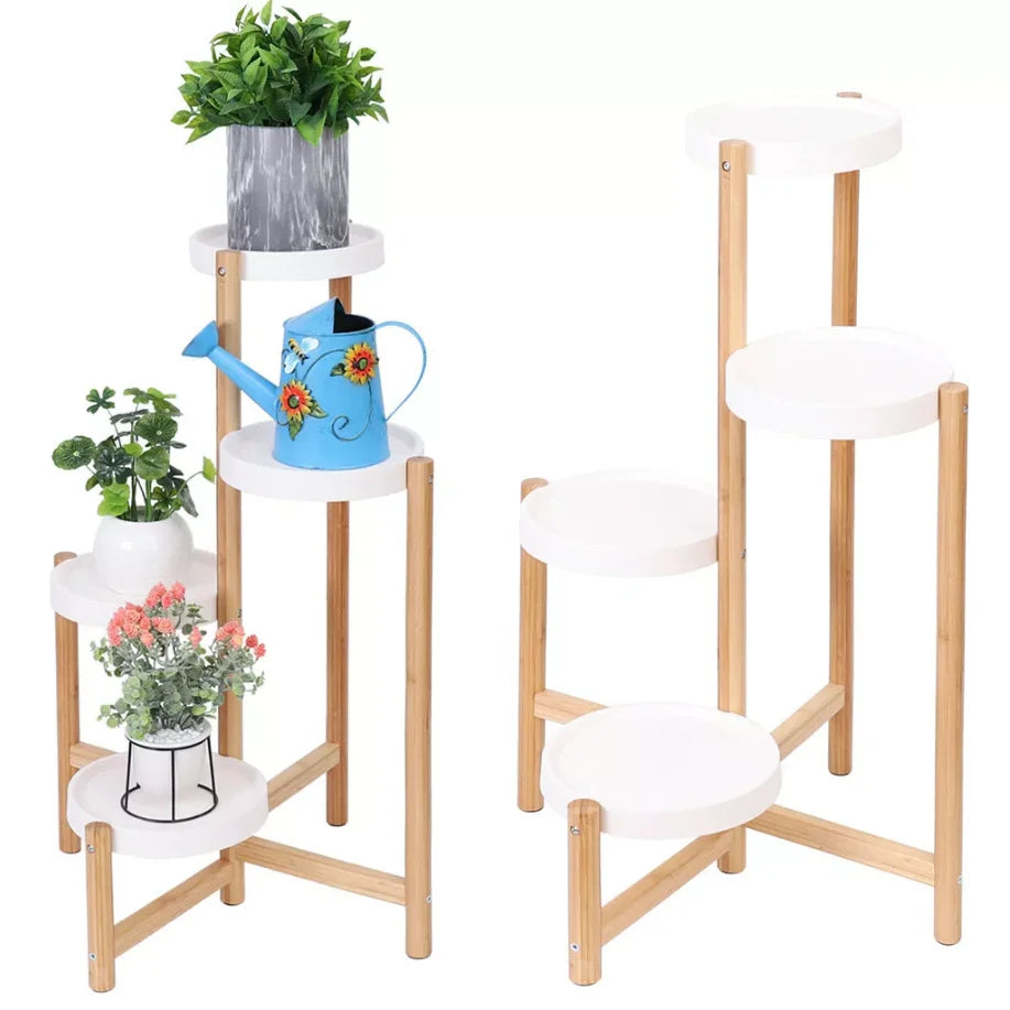 Four-Tier Bamboo Plant Stand for Small Spaces