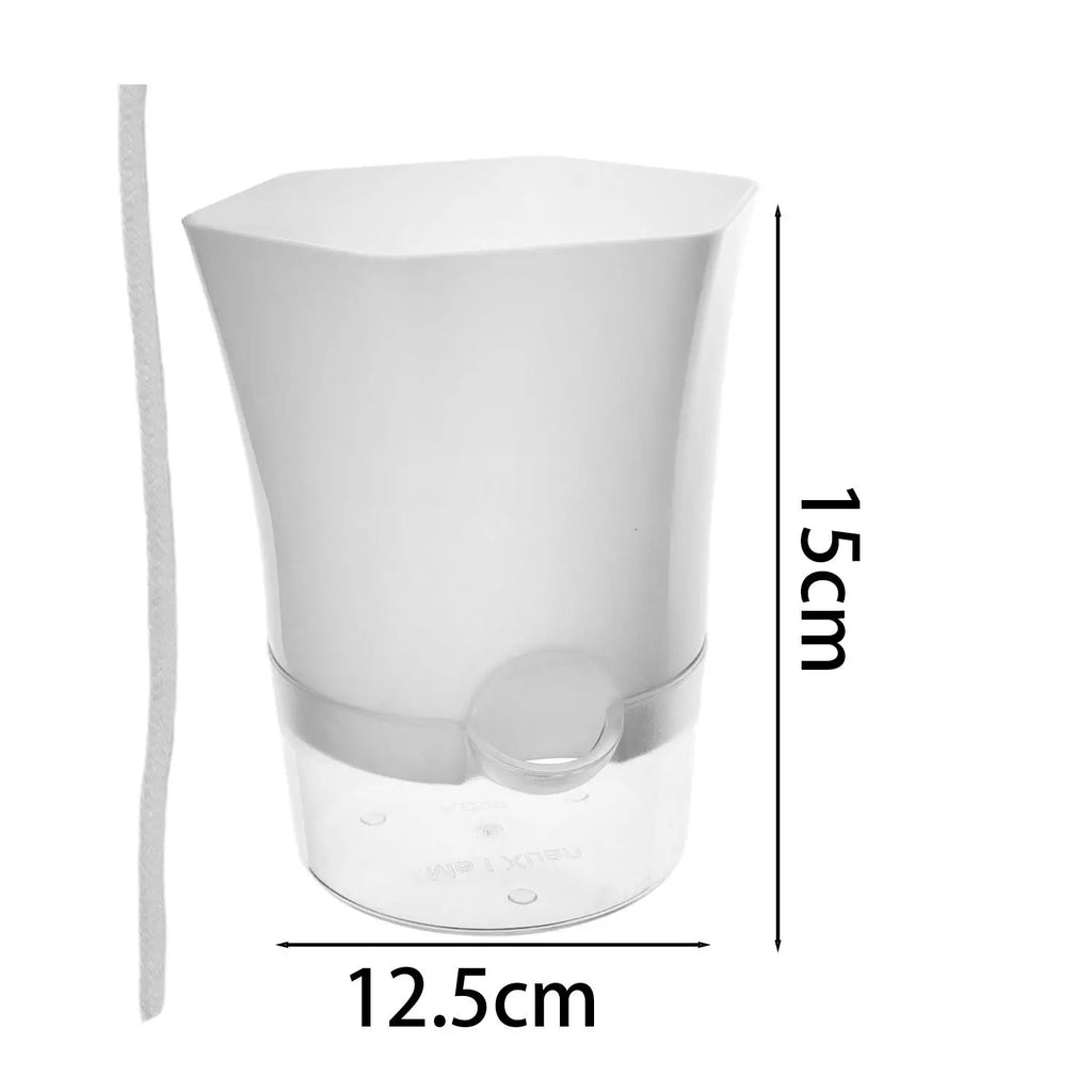 Small self-watering pot dimensions: 12.5cm wide, 15cm tall
