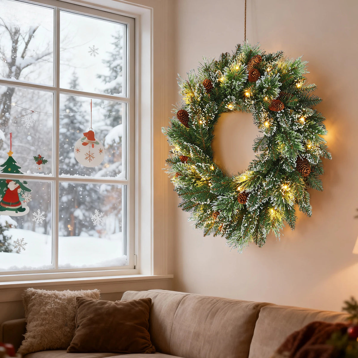 Pre-Lit Christmas Wreath – Warm White LED, 61cm