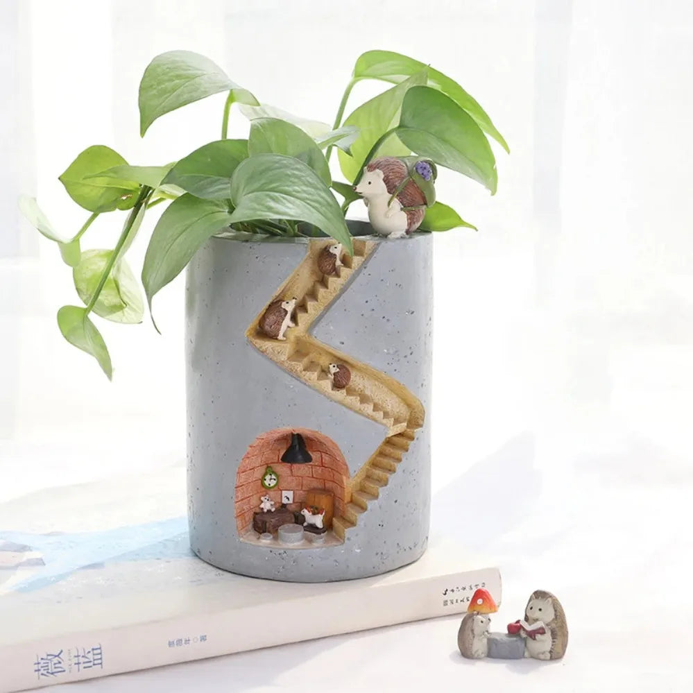 Hedgehog Hideaway Resin Planter