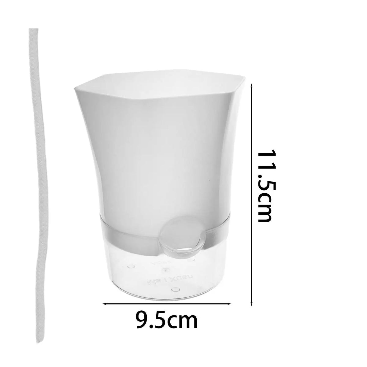 Mini self-watering pot dimensions: 9.5cm wide, 11.5cm tall