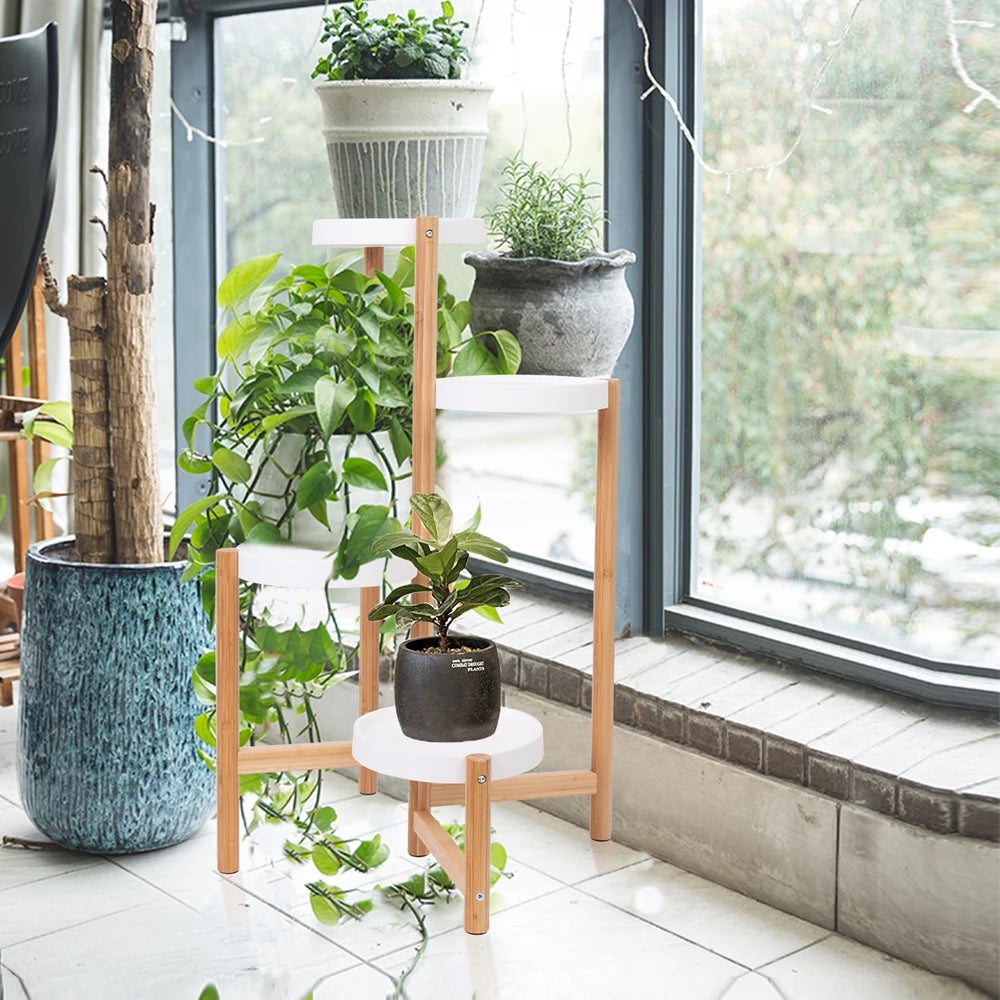 Four-Tier Bamboo Plant Stand for Small Spaces