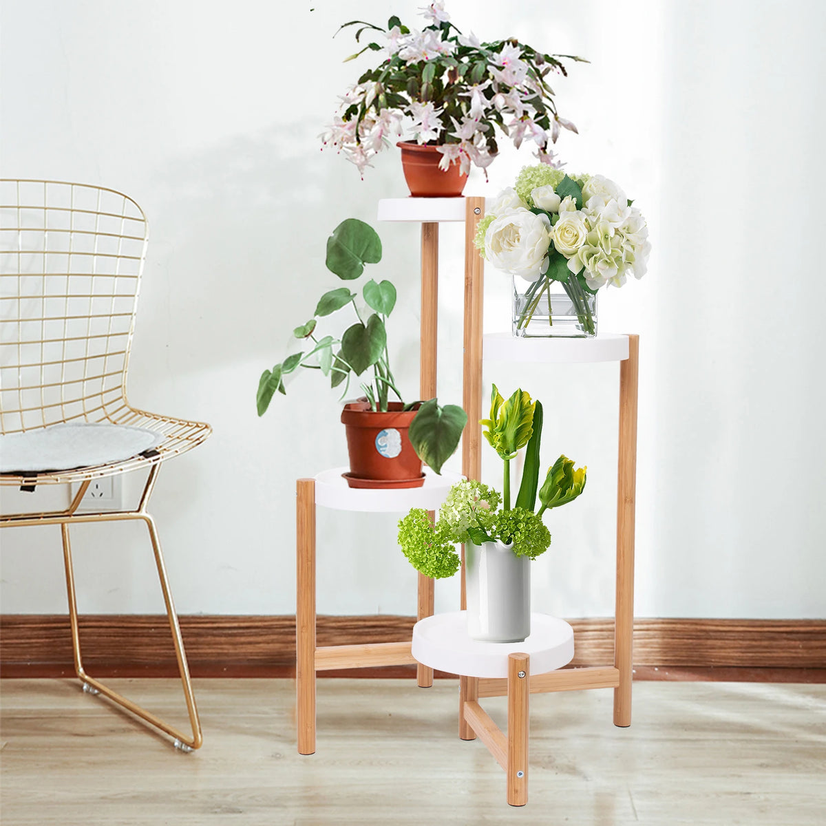 Four-Tier Bamboo Plant Stand for Small Spaces