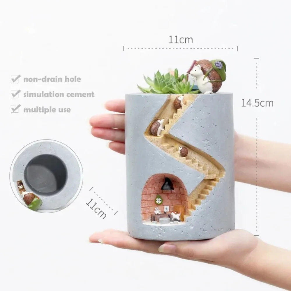 Hedgehog Hideaway Resin Planter