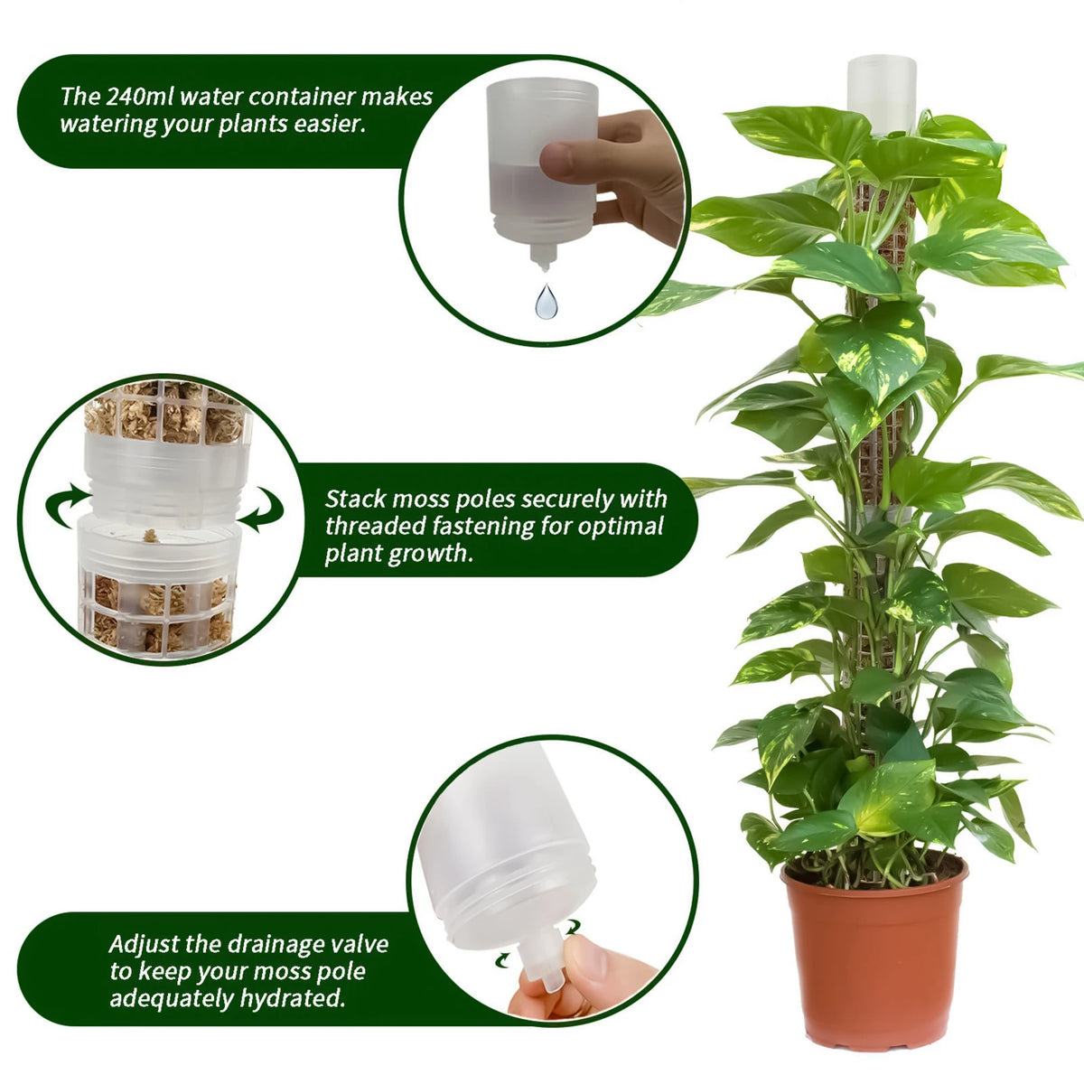 Self-Watering Moss Pole – Stackable, 37cm