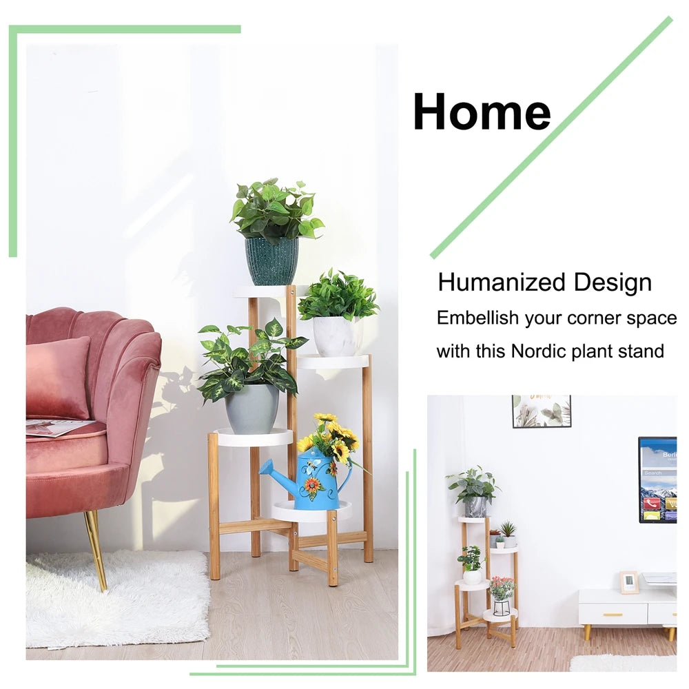 Four-Tier Bamboo Plant Stand for Small Spaces