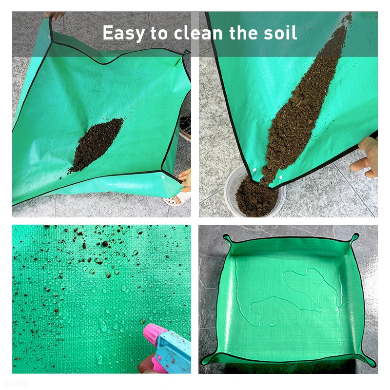 Compost tipped from the repotting mat, easy to clean