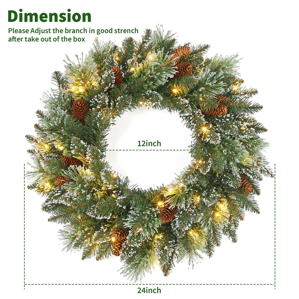 Pre-Lit Christmas Wreath – Warm White LED, 61cm
