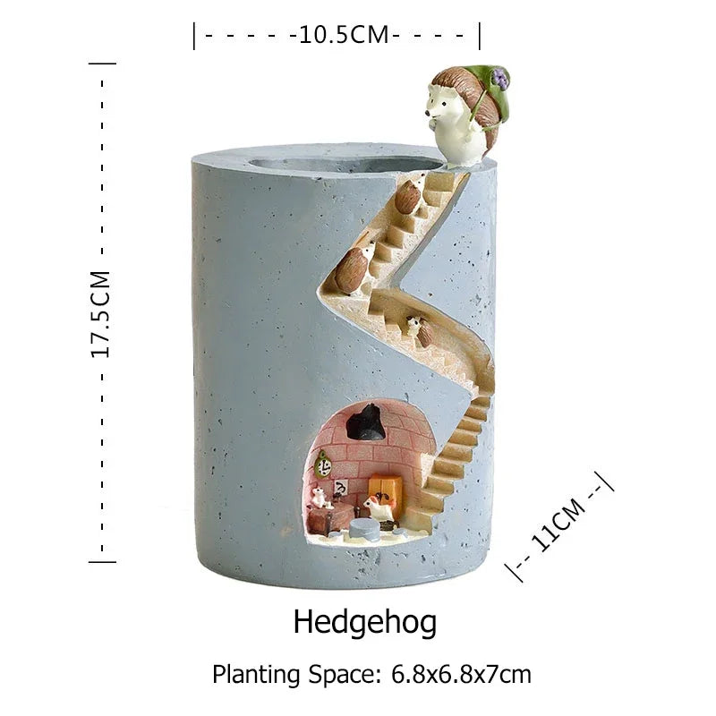 Hedgehog Hideaway Resin Planter