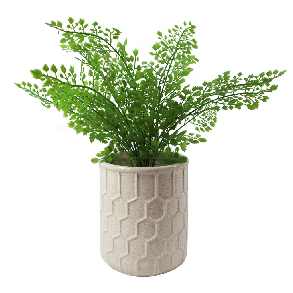 White Honeycomb Ceramic Planter – 16 cm